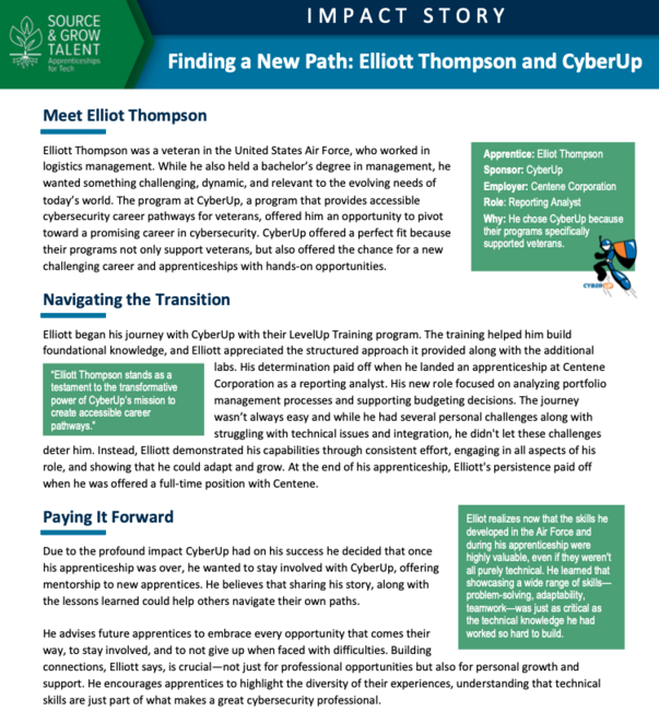 A screenshot of an article with the heading "Finding a New Path: Elliot Thompson and CyberUp"