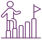 person climbing bar chart to flag