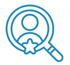 Icon of magnifying glass and person inside